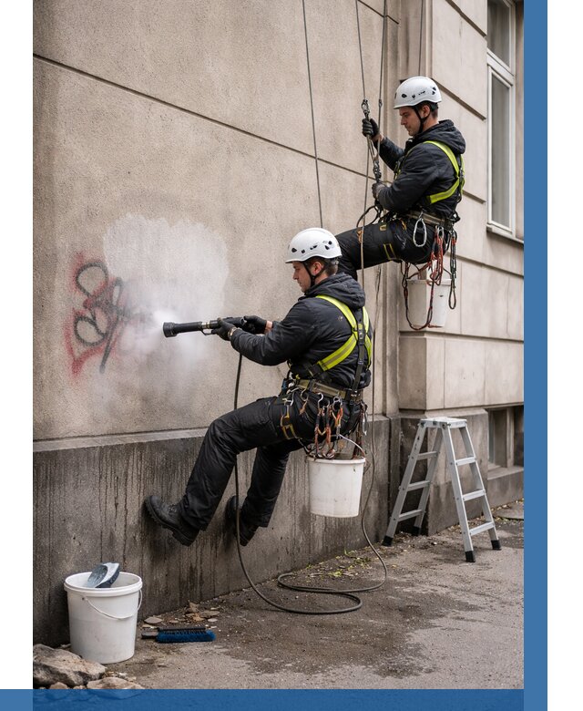 Удаление граффити с фасада в Троицке от 4640 р. | ВЫСОТНИК-Трц