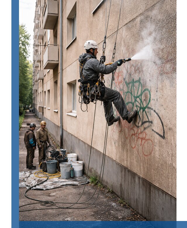 Удаление граффити с фасада в Троицке без следов и повреждений