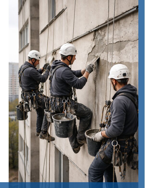 Ремонт бетонных элементов фасада в Троицке от 2578 р. | ВЫСОТНИК-Трц