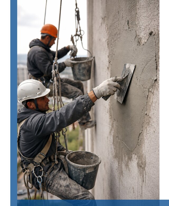 Штукатурка фасада на высоте в Троицке профессиональные работы