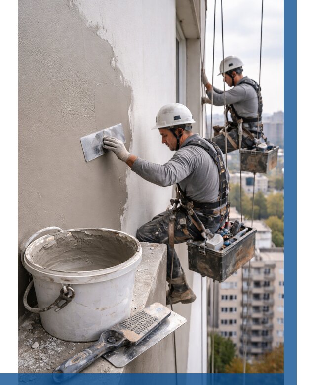 Шпаклевка фасада на высоте в Троицке от 722 р. | ВЫСОТНИК-Трц