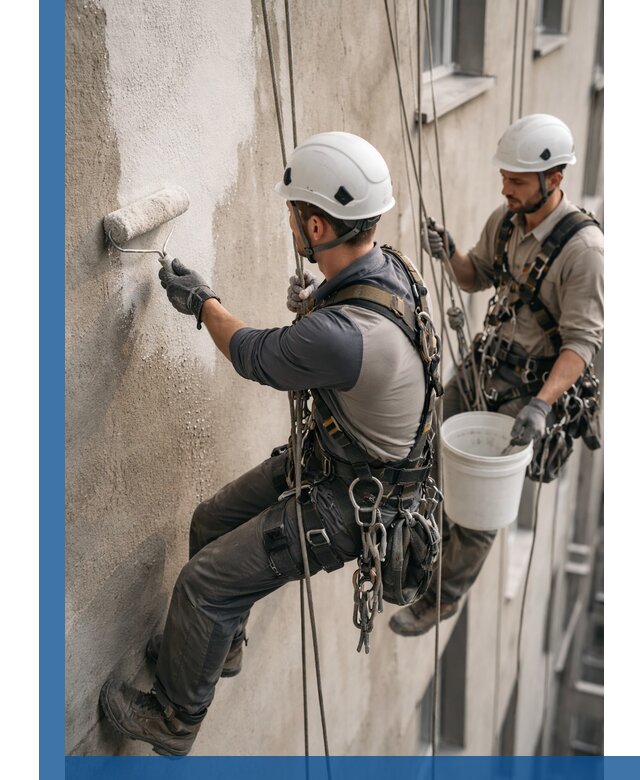 Грунтовка фасада на высоте в Троицке промышленными альпинистами