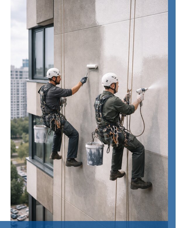 Покраска фасада альпинистами в Троицке от 309 р. | ВЫСОТНИК-Трц