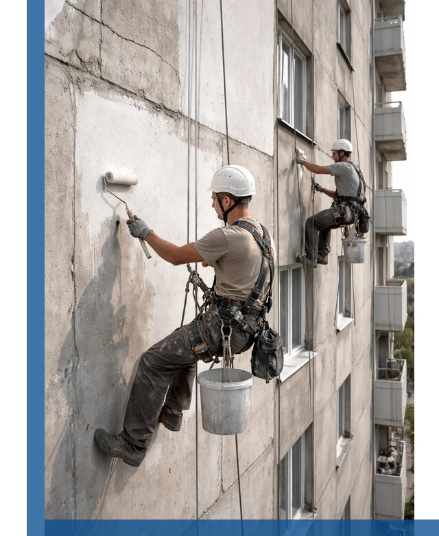 Покраска бетонного фасада в Троицке для жилых и промышленных объектов