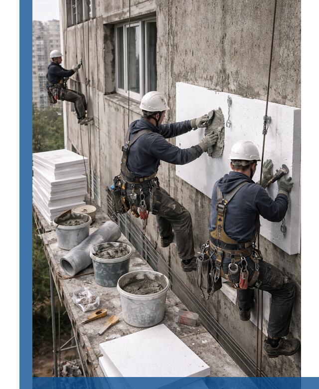 Утепление фасада пенополистиролом в Троицке под ключ