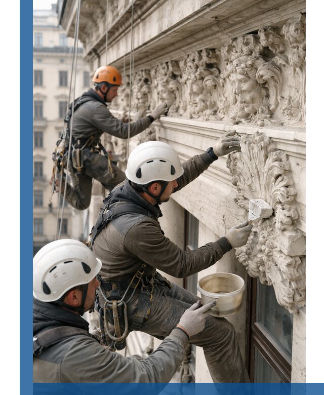 Реставрация фасадной лепнины с высотными работами в Троицке