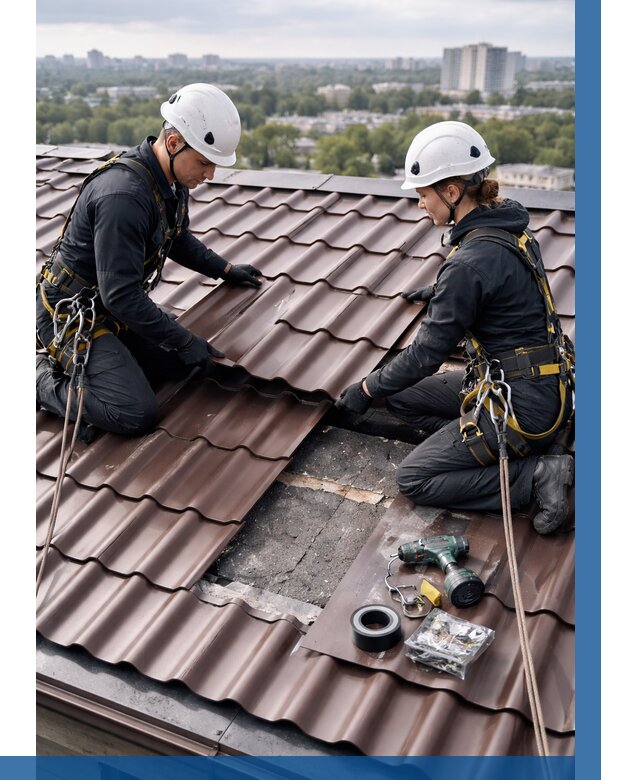 Ремонт металлочерепицы на крыше в Троицке от 928 р. | ВЫСОТНИК-Трц