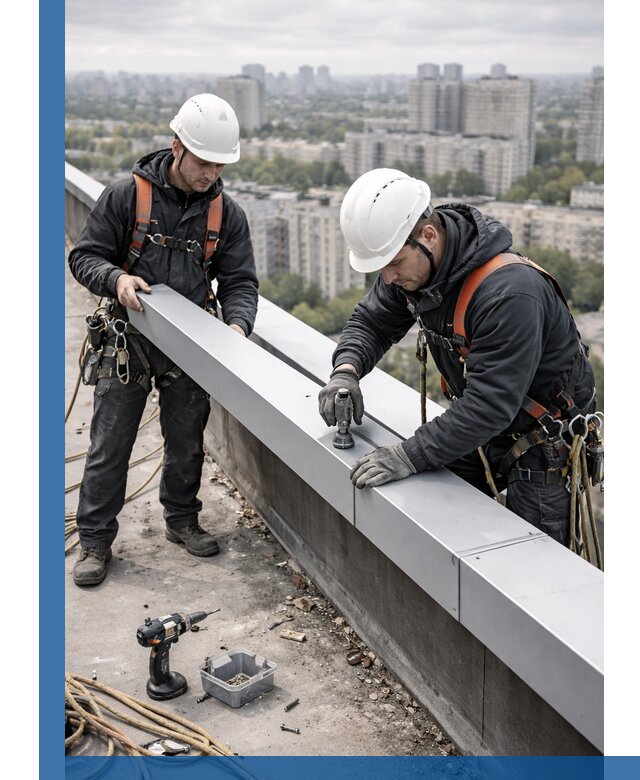 Монтаж парапетных крышек и ограждений кровли в Троицке