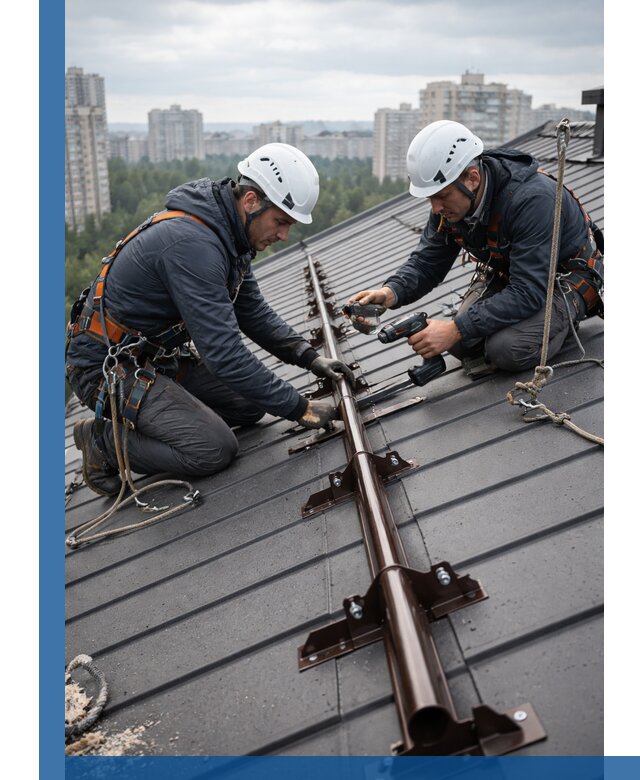 Монтаж снегозадержателей на кровле зданий в Троицке под ключ