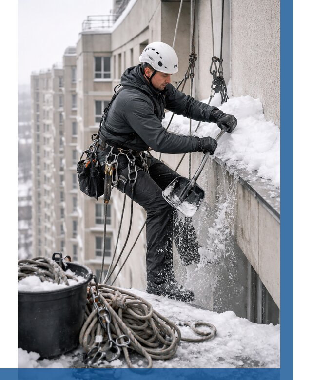 Очистка карнизов от снега в Троицке от 309 р. | ВЫСОТНИК-Трц