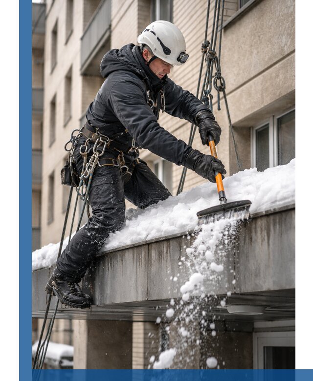 Очистка козырьков от снега в Троицке круглогодично безопасно