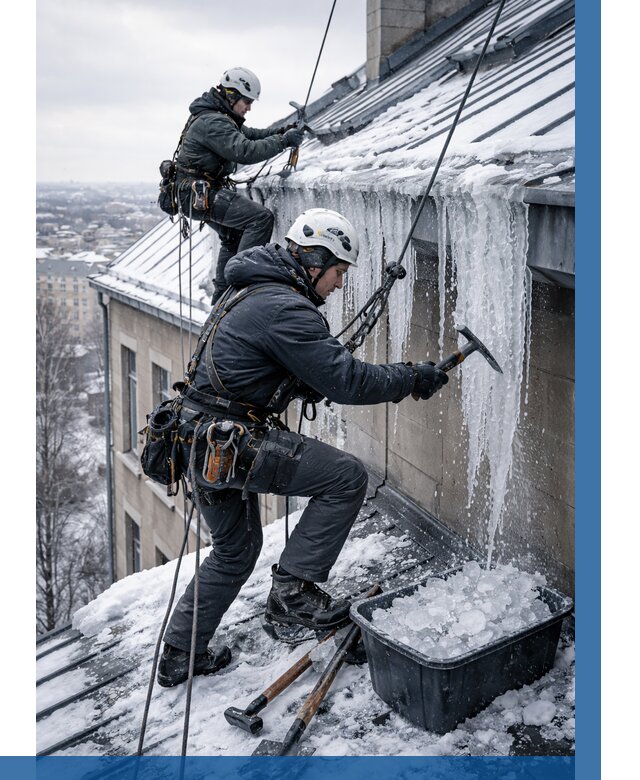 Удаление наледи с кровли в Троицке от 5671 р. | ВЫСОТНИК-Трц