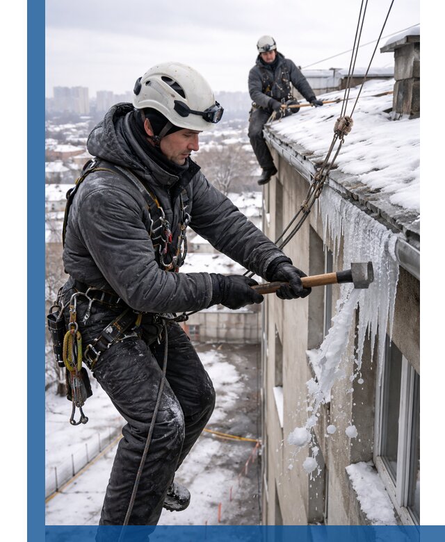 Сбивание и удаление сосулек с крыши в Троицке безопасно