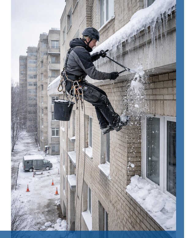 Удаление наледи с карнизов в Троицке от 361 р. | ВЫСОТНИК-Трц