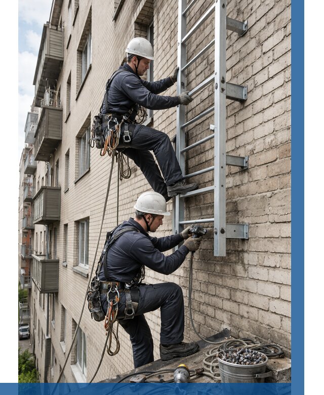 Монтаж пожарной лестницы в Троицке от 25778 р заказать у ВЫСОТНИК-Трц