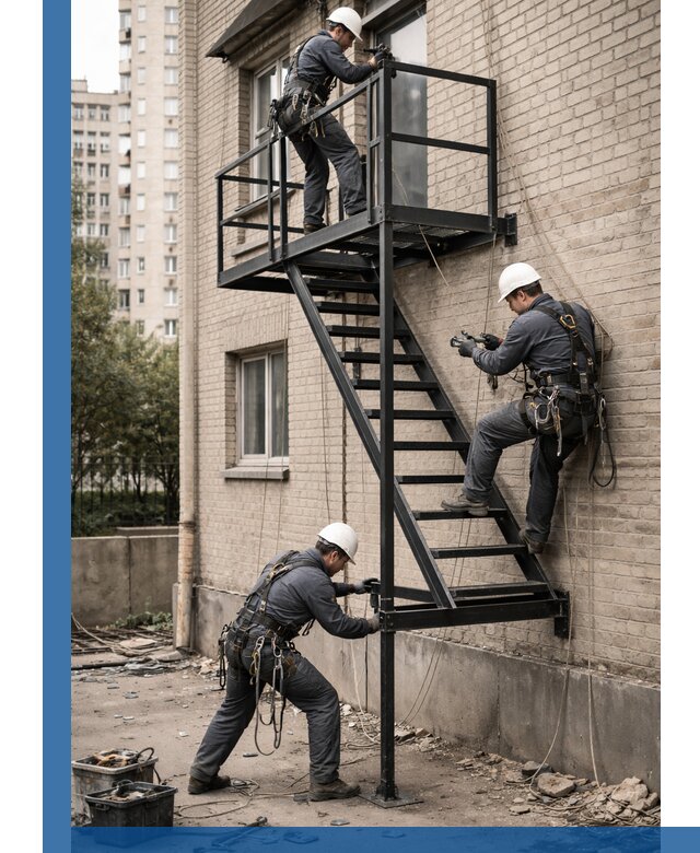 Монтаж пожарной лестницы в Троицке, установка и крепление