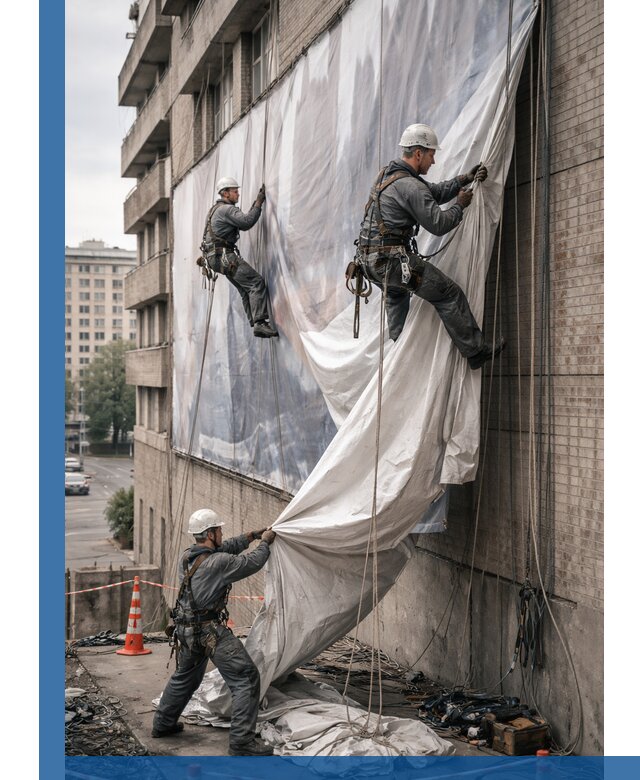Демонтаж баннеров с фасада в Троицке оперативно и безопасно