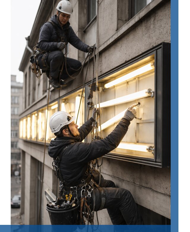 Замена ламп в вывеске в Троицке под ключ от 3609 р. | ВЫСОТНИК-Трц