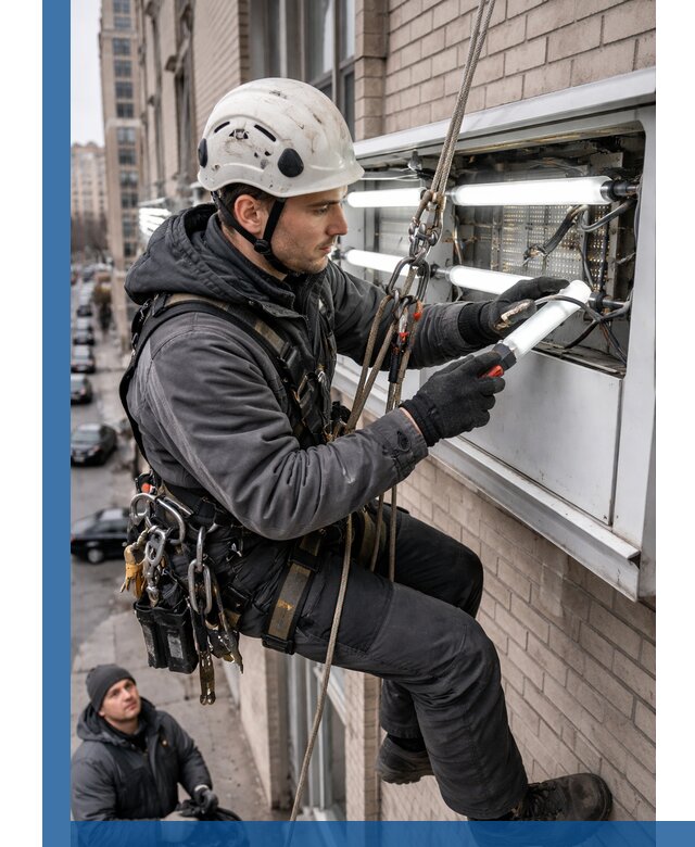 Профессиональная замена ламп в наружной вывеске в Троицке