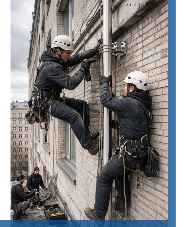 Монтаж флагштока на здании в Троицке от 6702 р. | ВЫСОТНИК-Трц