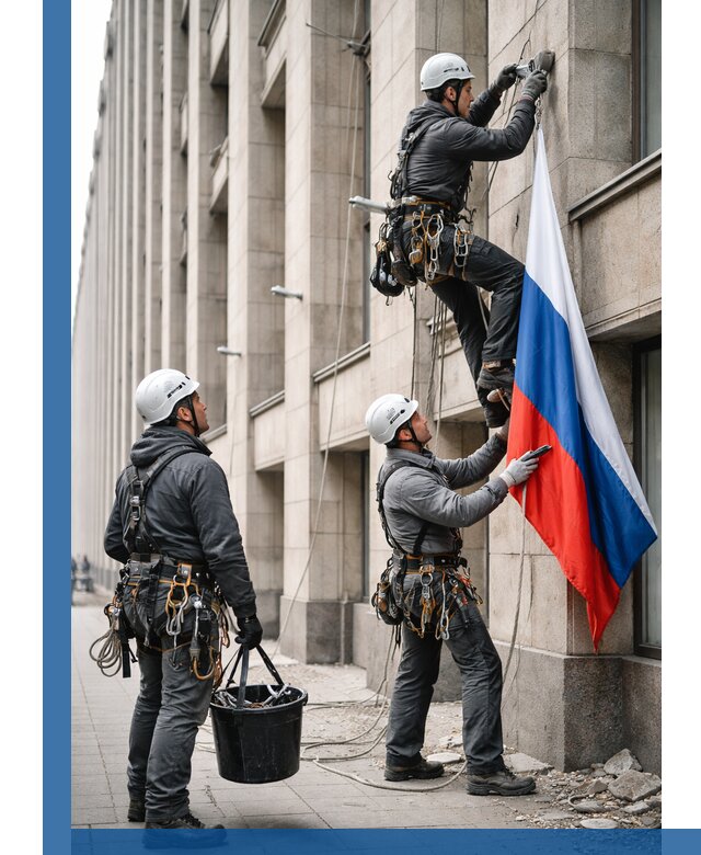 Профессиональная установка флагов на фасаде в Троицке