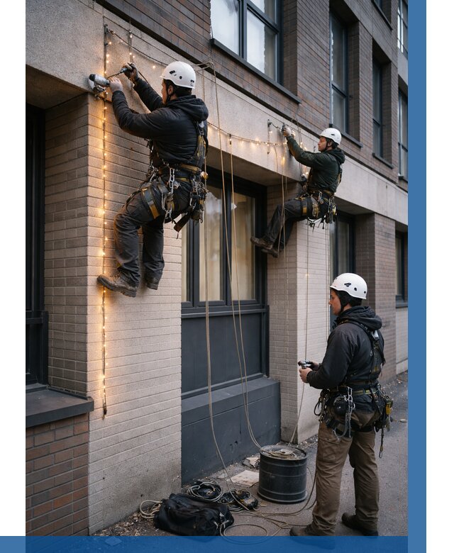 Монтаж гирлянд на фасаде в Троицке от 3609 р. | ВЫСОТНИК-Трц