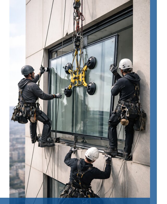 Монтаж стеклопакетов на высоте в Троицке от 3300 р. | ВЫСОТНИК-Трц