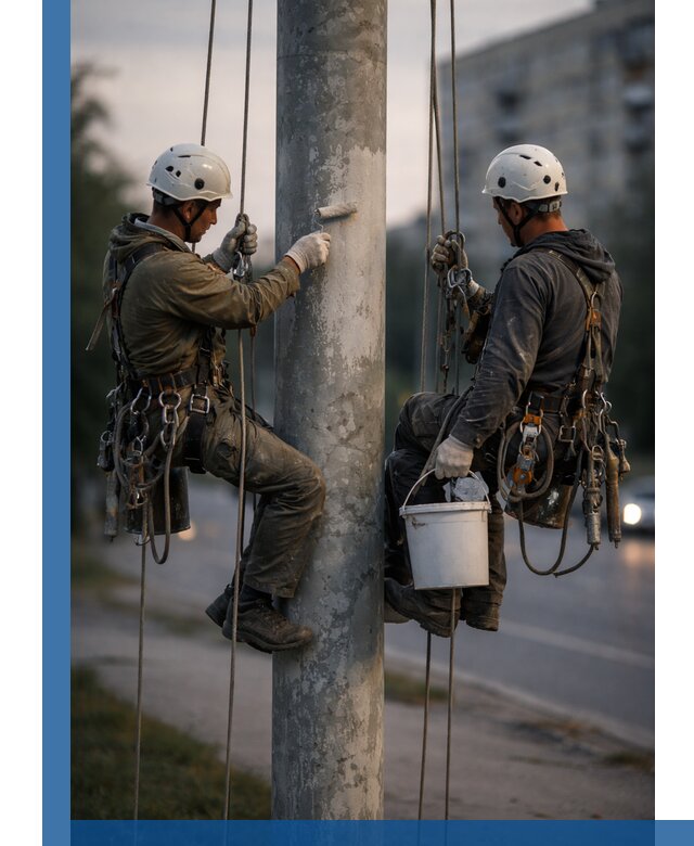 Покраска опор освещения и антикоррозийная защита в Троицке
