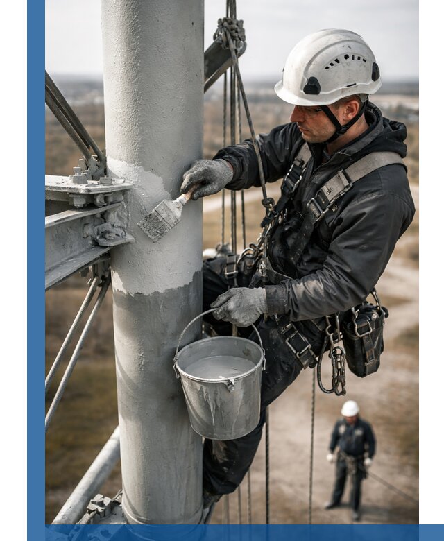 Покраска мачт связи в Троицке промышленными альпинистами