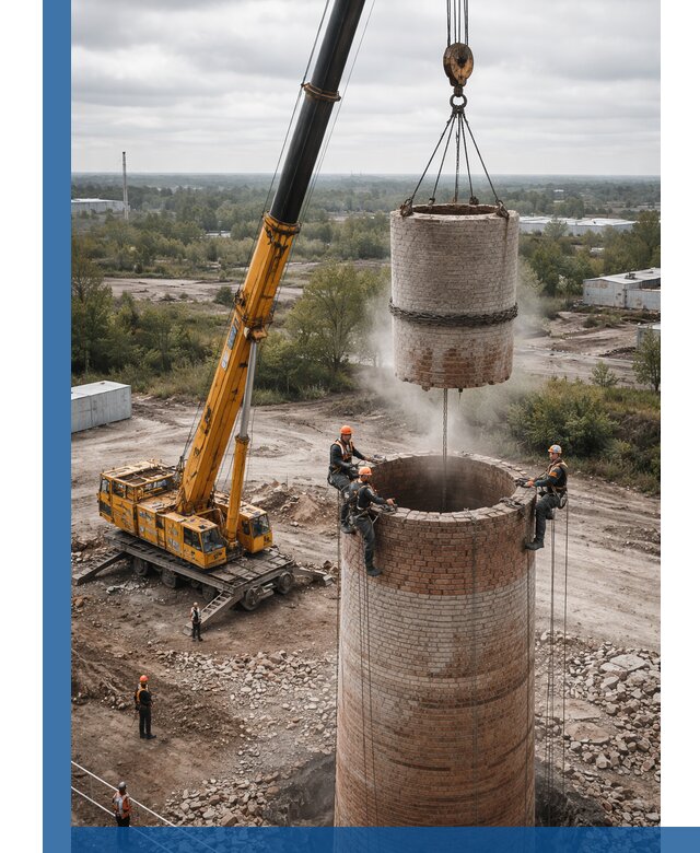 Демонтаж дымовой трубы в Троицке с гарантиями безопасности