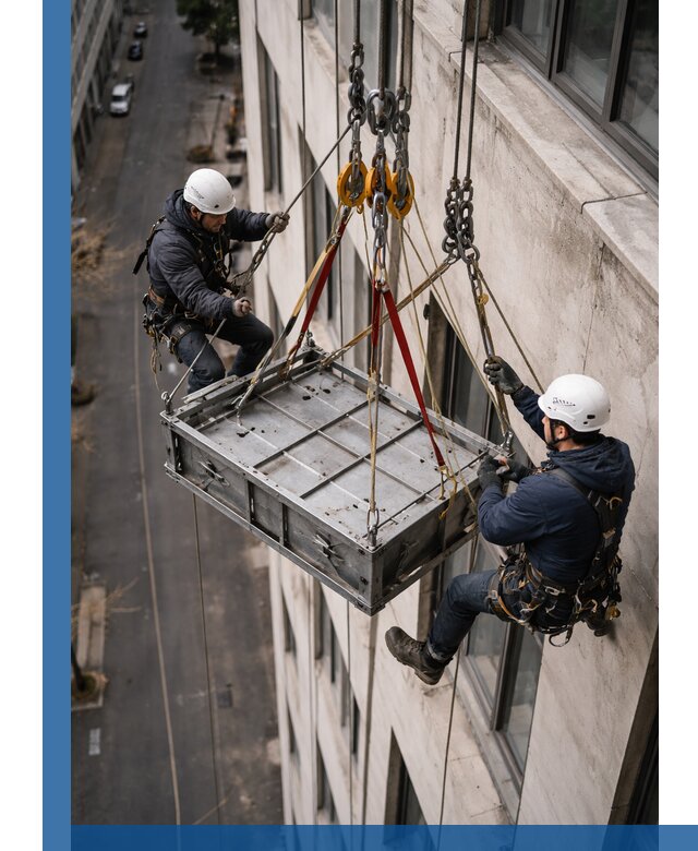 Спуск и подъем грузов по фасаду в Троицке для зданий