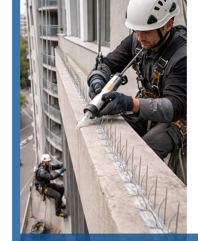 Установка шипов от птиц на фасадах и кровлях в Троицке